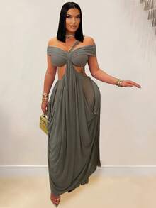 New Women's Summer Dress, Fashionable, Sexy, Tube Top, Fitted Cut, Solid Color, Sheer Tulle, French Design, Flattering, Perfect For Parties, Dates And Evening Looks - 中等水洗藍 - 查看 3