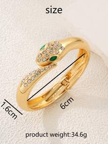 1pc Sexy Rhinestone Inlaid Fashionable Luxury Animal Snake & Leopard Spring Bangle Bracelet For Women, Suitable For Party, Gathering, Outing, Dating, Attending Events, Music Festivals, Bars, Photo Shoots, Gift For Friends And Family - Gold - View 12