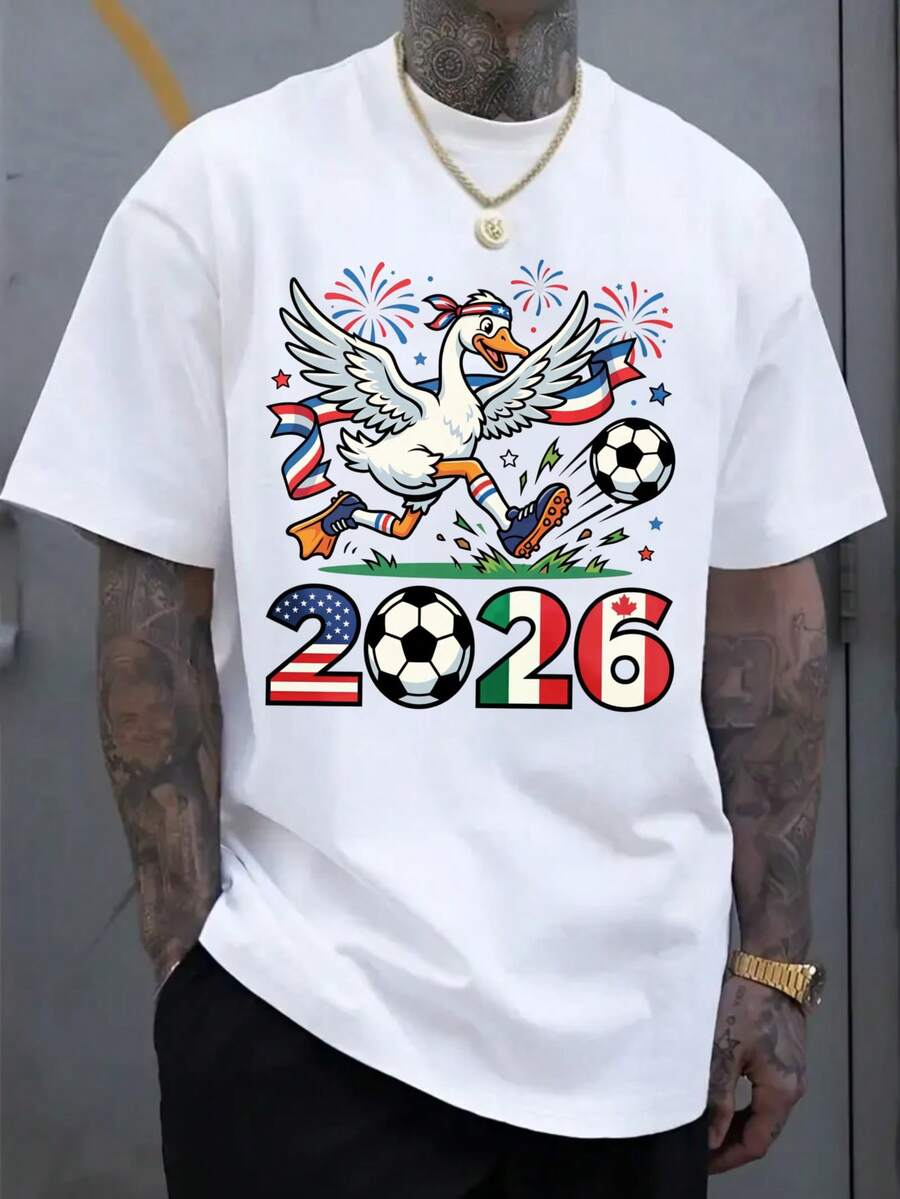 Camiseta del Torneo de Fútbol Norteamericano 2026, Camiseta de la Copa, Camiseta Americana Divertida, Camiseta de Fútbol Goose 2026, Patrón de Fútbol de EE. UU., México y Canadá, Estilo de Moda 2026, Primavera Verano, Deportiva, Talla Grande, Camiseta con Estampado de Hombros Caídos, Regalo Ideal para Fiestas, Talla Grande - Negro - Ver 1