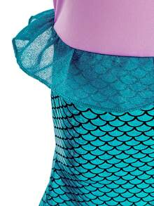 3pcs Girls New Dress, Color Block Fish Scale Design Mesh Ruffle Hem, Lively And Exquisite, Gorgeous Princess Dress, Party Outfit, Birthday Party Gift, Book Week Costume - Multicolor - View 4