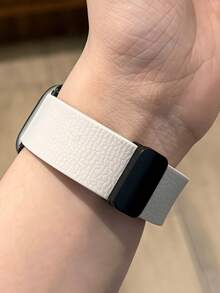 高級時尚荔枝紋磁吸TPU錶帶，適用於Apple Watch Series 42mm 46mm 49mm 41mm 45mm 42mm 40mm 44mm S11 S10 S9 S8 SE 7 6 5 4 3 2 1，男女通用純色可調節錶帶 - 米色 - 查看 3