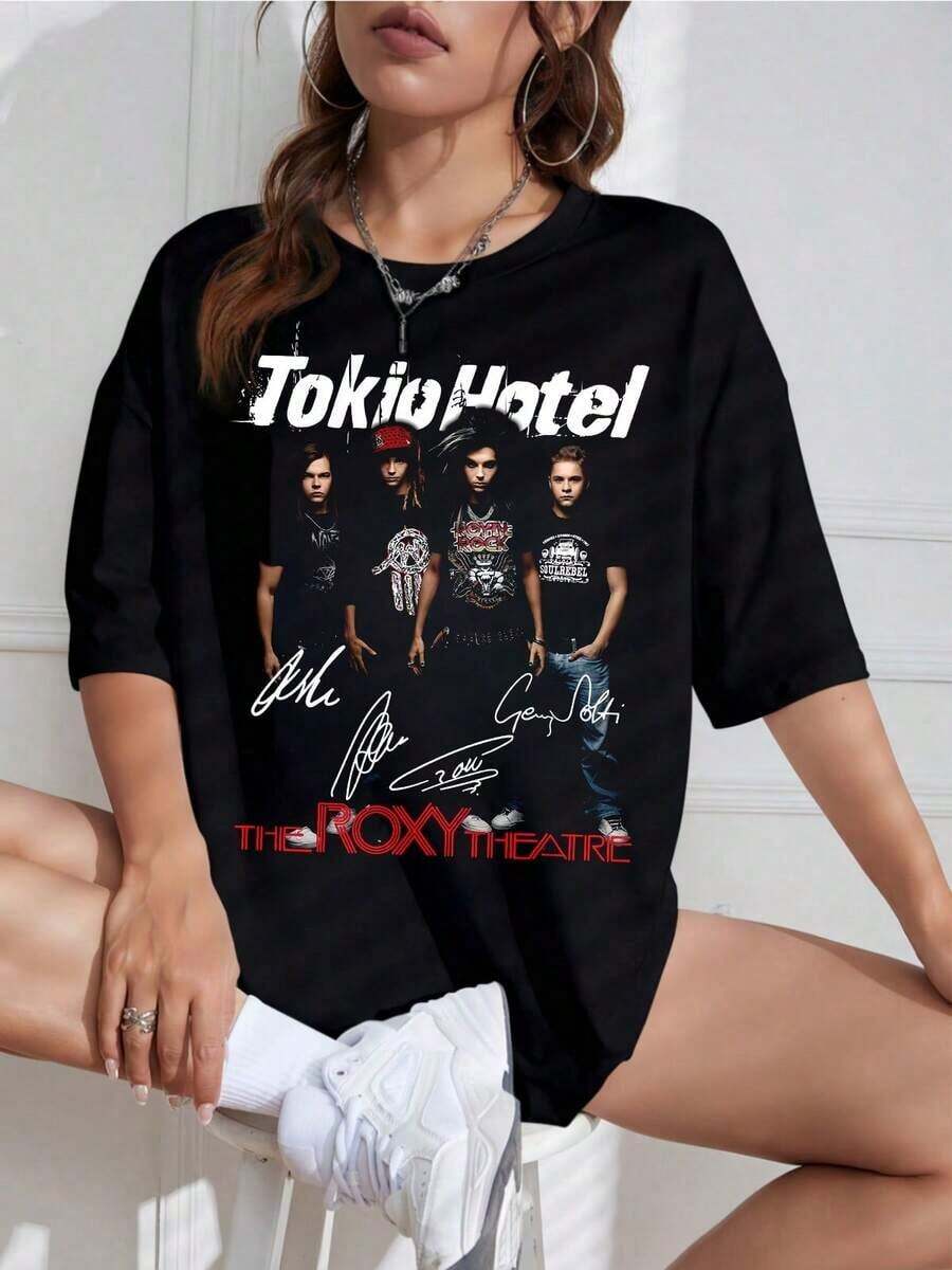Camiseta Unisex con Estampado de Banda Retro, Cuello Redondo, Manga Corta, Diseño Casual, Ideal para Fans - Blanco - Ver 1