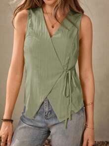 Chaleco estilo BOHO casual de estilo campestre estadounidense en color crema amarillento, con tirantes delgados, adecuado para maestras, oficina, viajes, con aspecto vintage.Blusa de verano para mujer en color amarillo claro, top de verano para mujer, top con lazo amarillo, top envolvente amarillo, top cruzado para mujer, top de verano para mujer de estilo occidental, para maestras de campo - Verde militar - Ver 5