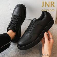 Men's Black And White Leather Sneakers For Work, Everyday Wear, Basic Neutral, Sizes 34 To 43, Casual, Business, Padded, Office, Outdoor, Party - 黑色 - 查看 3