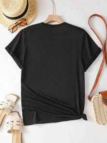 Y2K Women's Casual Short Sleeve T-Shirt - Motivational Graphic Print Of Barbells And Dumbbells For CrossFit, Elastic Crew Neck, Soft And Breathable Fabric, Relaxed Fit For Gym, Workouts And Casual Wear, Sports T-Shirts, Sporty Print T-Shirt, Comfortable T-Shirt - 黑色 - 查看 2