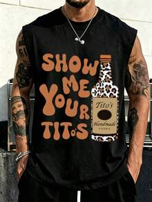 Show Me Your Titos Vodka Bottle Graphic Sleeveless Tank Top For Men Casual Workout Wear Suitable For Leisure And Sports Activities - màu đen - Xem 1
