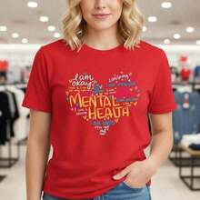 Women's Mental Health Awareness Graphic T-Shirt - Casual Short Sleeve Cotton Tee With Positive Affirmations Print, Sizes S-3XL - 紅色的 - 查看 7