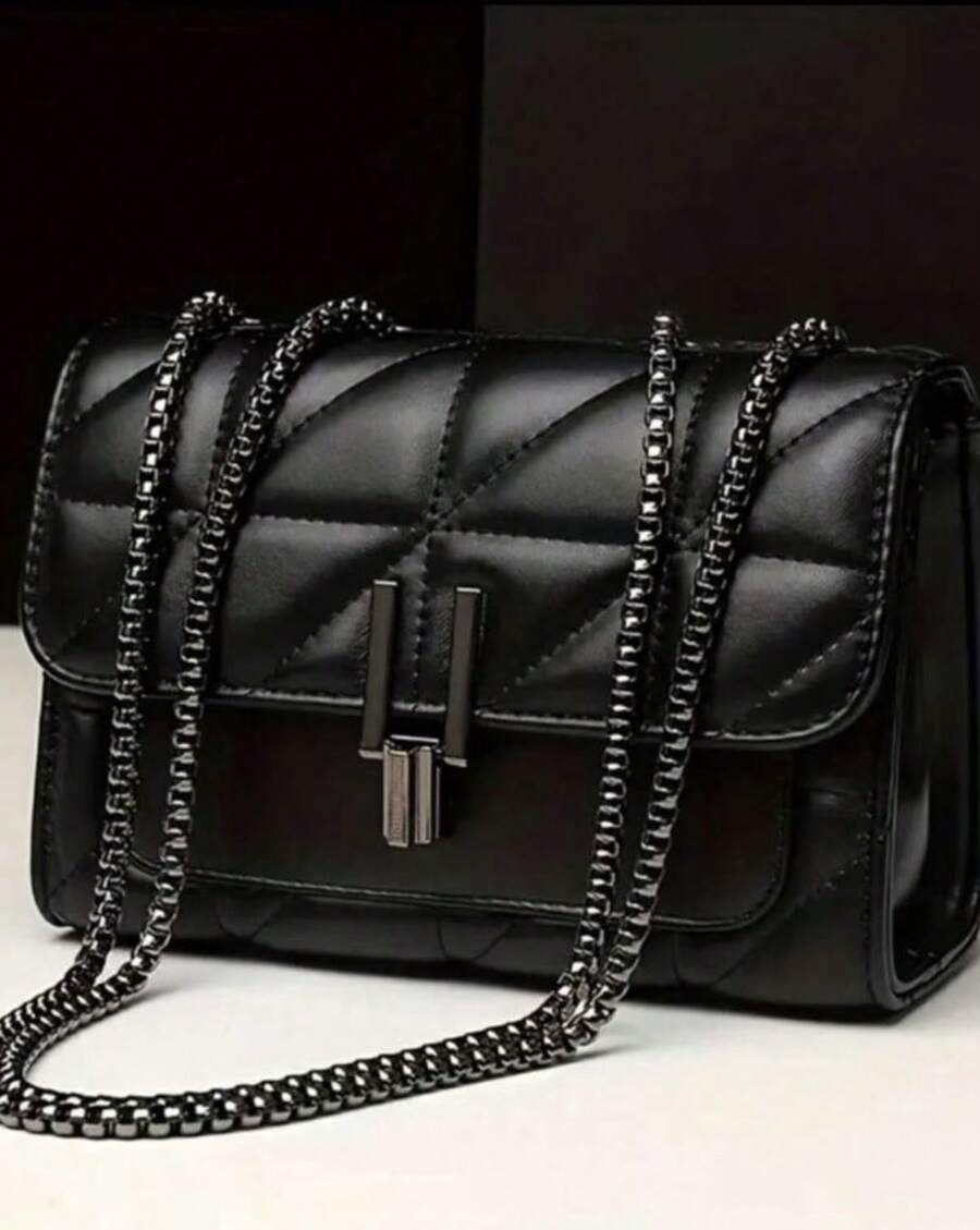 Women's Crossbody Shoulder Bag With Chain Strap (6620) - 黑色 - 查看 1