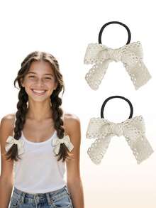 2 piezas Lazos para el cabello con flor de encaje de moda para niñas, accesorios para el cabello para fiestas - Multicolor - Ver 1