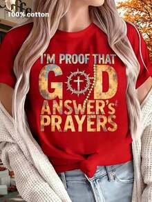 "I Am Proof That God Answers Prayers" T-Shirt - Inspirational Christian Faith Graphic Tee With Cross, Crown Of Thorns And Rosary Details, Casual Crew Neck, 100% Cotton, Short Sleeve For Women, Super Soft, Lightweight And Breathable Top For All Seasons, Ideal Religious Gift For Easter, Christmas, Holy Week, Mother's Day, Father's Day, Religious Events, Bible Study Or A Thoughtful Gift For Christian Believers, Family And Friends. - 紅色 - 查看 7