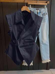 Blusa casual sin mangas con estampado de rayas para mujer, verano - Azul marino - Ver 1