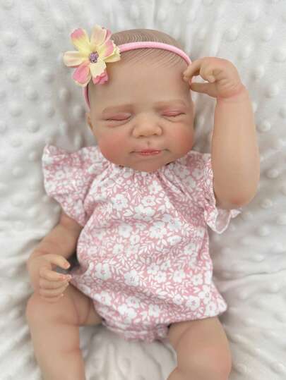 45cm/18in Full Body Soft Vinyl Reborn Baby Doll, With 3D Painted Skin And Visible Veins, Bath Toy, Lifelike Art Baby Birthday Gift (Includes Random Accessories Like Pacifier, Bottle, Diaper, Hair Accessories And Outfit)