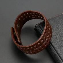 1pc Minimalist Retro Woven Leather Bracelet, Casual Daily Accessory For Men - Brown - View 5