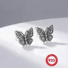 1 Đôi bông tai bạc S925 đính đá Zirconia hình hoa và sao tinh tế, thích hợp cho nữ giới đeo hàng ngày, quà tặng Ngày của Mẹ. - Bông tai hình hoa bướm - Xem 1