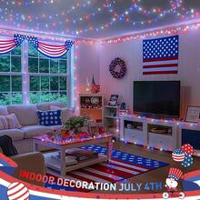 JMEXSUSS 4th Of July Decorations 100 LED String Lights Indoor, 33ft Red White And Blue Lights Plug-In, 8 Modes Patriotic 4th Of July Lights For Indoor Outdoor Independence Day American Flag Holiday - Red White Blue - View 3