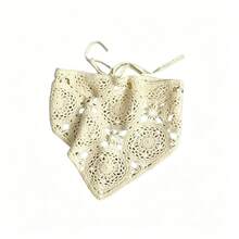 Bufanda triangular hueca de punto de marfil, pañuelo para la cabeza, accesorio para fotografía de estilo campestre - Beis - Ver 7