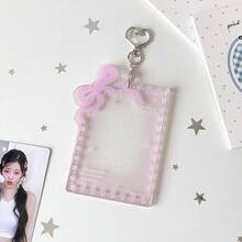 Ins风少女心形透明亚克力蝴蝶结卡套,偶像3英寸追星照片卡展示卡套学生吊坠保护套卡套 - 多色 - 查看 13