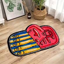 1 pieza Alfombra de área con diseño creativo asimétrico y abstracto colorido, decoración para sala de estar, decoración para dormitorio, alfombra casual para el hogar, alfombra decorativa, alfombra pequeña, alfombra, decoración para el hogar, alfombra para sala de estar, alfombra pequeña para sala de estar, alfombra para dormitorio, decoración para el hogar de la sala de estar, alfombra para exteriores, alfombra lavable - Multicolor - Ver 4