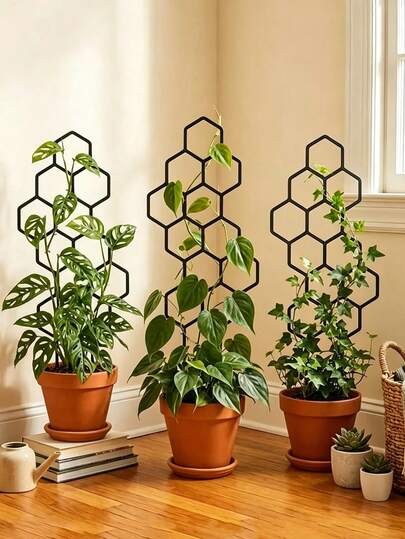 1/2Pcs Honeycomb Trellis For Climbing Plants, Rust-Proof Plastic Stakes For Potted Vines & Flowers, Space-Saving Indoor/Outdoor Garden Support, Stylish Vertical Pillar Trellis For Small Houseplants, Monstera, Ivy & Philodendron.