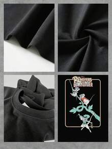 Tres valientes ratones aventureros unidos en una misión arriesgada mostrando trabajo en equipo y coraje sobre un fondo vibrante camiseta de mujer casual y cómoda de  perfecta para uso diario - Negro - Ver 4