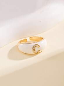 1 Peça Anel Feminino Versátil de Moda Elegante, Material de Cobre com Zircônia Cúbica em Formato de 26 Letras, Banda Aberta Ajustável, Adequado para Uso Casual Diário, Transporte, Decoração, Joia Feminina, Presente de Aniversário e Feriado - Multicolorido - Visão 7