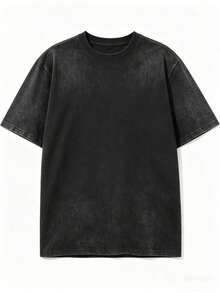 Camiseta de hombre lavada, corte holgado, estampado vintage, talla grande_0621. Camiseta lavada, un imprescindible de verano, estética vintage, corte holgado y cómodo, estilo urbano. - Negro - Ver 3