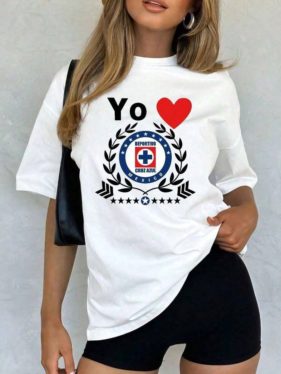 And Women's Cruz Azul Soccer Jersey Tee | I Love The Design | 100% Pure Cotton | Comfortable And Soft | Perfect For Casual Wear And Gifting. | White Crew Neck T-Shirt | Made And Shipped In Mexico | Unisex Style Men's T-Shirt Women's Tops Sweatshirts Y2k T-Shirt Shirt - 白色 - 查看 1