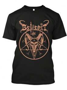Unisex T-Shirt Of The Finnish Black Metal Band Beherit Satan For Men And Women | Soft, Machine Washable, All-Season Casual Streetwear, High-Quality Print, Perfect Gift For Fans And Friends. A Short-Sleeved T-Shirt Suitable For Home, Everyday Wear, Parties, And Travel-Perfect As A Gift For Friends Or Family. - 黑色 - 查看 1