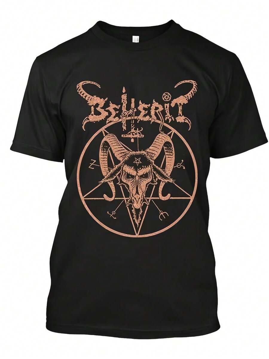 Unisex T-Shirt Of The Finnish Black Metal Band Beherit Satan For Men And Women | Soft, Machine Washable, All-Season Casual Streetwear, High-Quality Print, Perfect Gift For Fans And Friends. A Short-Sleeved T-Shirt Suitable For Home, Everyday Wear, Parties, And Travel-Perfect As A Gift For Friends Or Family. - 黑色 - 查看 1