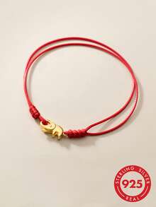 1 chiếc vòng tay hình voi dây đỏ mạ vàng bạc 925, vòng tay bùa may mắn có thể điều chỉnh, trang sức tâm linh không gây dị ứng, món quà hoàn hảo dành cho phụ nữ. - Vàng - Xem 1