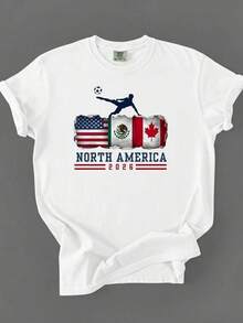Impresión de letras elegante. Camiseta unisex de fútbol 2026, México Canadá, camiseta de fútbol, regalo para aficionados al fútbol, camiseta de aficionado a la Copa Mundial, camiseta gráfica de jugador de fútbol, 100% algodón puro, tela estampada - Adecuada para ejercicio diario, vacaciones, ropa de calle y reuniones familiares. Ideal Gift,ropa de mujer holgada,un imprescindible para las vacaciones,disfraces y accesorios de Halloween,Camisetas de apoyo al Mundial,Conjuntos a juego para padres e hijos, camisetas para hombre, camisetas para mujer, camisetas para niños - Blanco - Ver 1