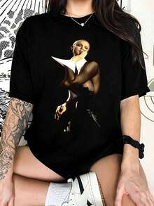 MadonnaS Photo Black And White Haute Couture T-Shirt, Popular Icon Style For Fans - Black - View 6