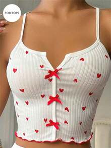 Softscene Top de pijama con estampado de corazón y tirantes con lazo para la temporada festiva - Blanco - Ver 3