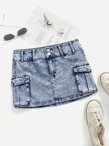 Minifalda de tela vaquera de tiro bajo, de moda para el verano - Lavado ligero 2 - Ver 1