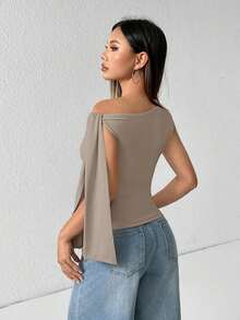 Camiseta de tirantes de unicolor informal con cuello de halter y lazada para el verano - Gris Claro - Ver 2