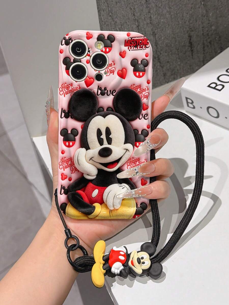This Disney Mickey Mouse Lanyard Phone Case Is Fully Covered In TPU Material. It's Shockproof, Lightweight, And Compatible With IPhone17/16/11/13/15/15 Plus/15 Pro/15 Pro Max/12/14 Pro Max/11 Pro Max/12 Pro/12 Pro Max/13. This Phone Case Makes A Popular Birthday Gift Or Business Gift; It's Durable, Stain- And Fingerprint Resistant, And Suitable For Both Men And Women. The Set Also Includes A Mickey Mouse Phone Case And A Mickey Mouse Plush Bracelet. It's A Perfect Gift For Friends And Family. This Stylish Phone Case Is Fun, Lightweight, And Durable. IPhone17 Pro Max Phone Case, Minnie Mouse Phone Case. - 白色 - 查看 1
