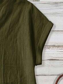 Camisa de mujer de unicolor con cuello en V, casual y versátil para uso diario - Verde militar - Ver 4