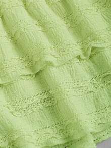 Falda mini casual y de resort Y2K con dobladillo de doble capa y ribete de volantes de unicolor - Verde - Ver 4