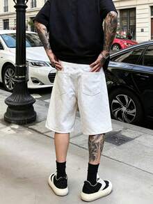 Men's Fashionable Crochet Denim Shorts - Beige - View 2
