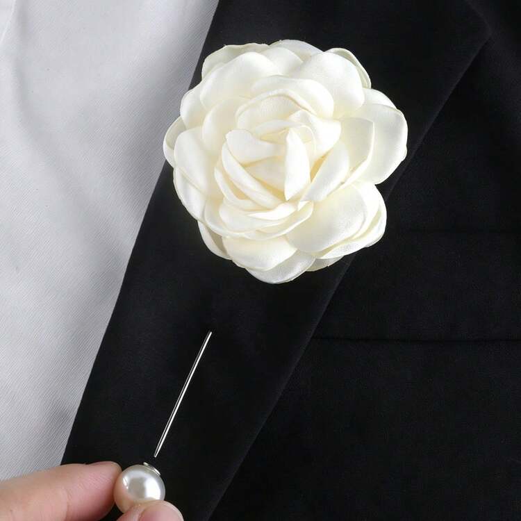 1件优雅仿珍珠象牙色花朵胸针，男士西装配饰，婚礼用。 - 乳色 - 查看 10