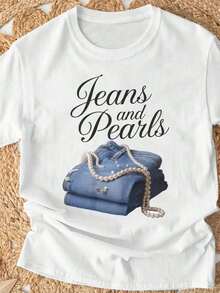 Camiseta Oversize para Mujer, JEANS Y PERLAS con Efecto 3D, 100% Algodón, Suave y Transpirable, Estampado Duradero, Lavable a Máquina, Manga Corta y Cuello Redondo. Camiseta Oversize para Mujer, Uso Diario y Idea de Regalo para Mamá, Abuela, Chica y Amiga. Camiseta Blanca, Holgada, Casual y Versátil, Estilo Y2k. - Blanco - Ver 9