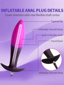 Black And Purple Inflatable Anal Plug, Anal Pump, Anal Dilator With Pump, Anal Sex Toy, Detachable Anal Plug, Anal Dilator - one-size - View 7