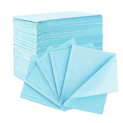 Bộ 125 tấm yếm nha khoa dùng một lần, chống rò rỉ, 3 lớp, kích thước 13 x 18 inch, tấm lót móng tay dùng một lần, thấm hút tốt, chống thấm nước, dùng cho phòng khám, tiệm xăm và thẩm mỹ viện.