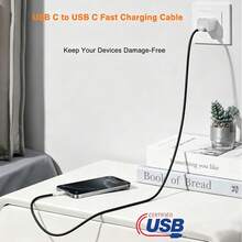 Cáp sạc USB-C sang Type-C bện nylon dài 3,3/6,6/10ft, sạc nhanh 60W~18W, tương thích với iPhone 17/16/15/Pro/Pro Max, điện thoại Android, thích hợp sử dụng trong nhà/ngoài trời/du lịch và trên ô tô. - màu đen - Xem 2