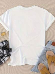 Women's Casual Short Sleeve T-Shirt, Cotton Blend, With 'Chasing The Horizon' Car Print, Round Neck, Regular Length - Style_am - 查看 2