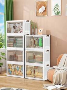 45CM Versatile 1-5 Layer Folding Storage Cabinet With Magnetic Doors - Dustproof, Waterproof For Clothes, Snacks, Toys & More - Easy Assembly, Space-Saving Design - White - View 2