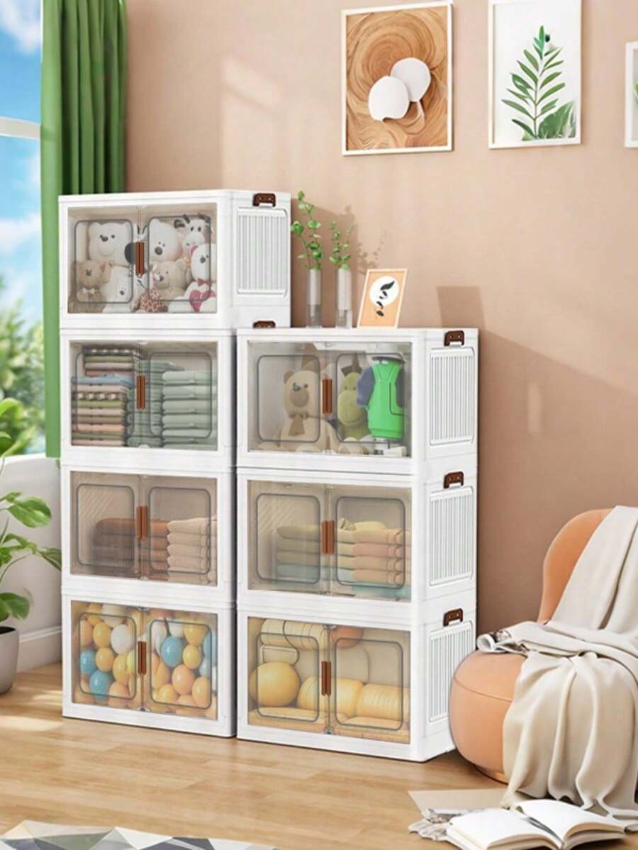 45CM Versatile 1-5 Layer Folding Storage Cabinet With Magnetic Doors - Dustproof, Waterproof For Clothes, Snacks, Toys & More - Easy Assembly, Space-Saving Design