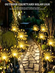 6串360LED/90LED太阳能路径灯,太阳能串灯,星形LED路径灯,太阳能烟花灯,太阳能花园草坪灯,8种照明模式,防水星光爆炸灯,适用于住宅车辆、露营、户外野餐和派对,可用于花园、露台、花园小径、庭院入口、别墅、秋季装饰、房屋装饰、住宅车辆、露营、户外野餐和派对、户外装饰、情人节装饰、道路、草坪区域 - 多色 - 查看 5