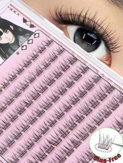 96pcs Mermaid Tail Cartoon False Eyelashes, Natural Appearance Without Glue, Korean-Style Scaled Segmented False Eyelashes, C-Curl Fluffy Individual Lashes, Thick Style Suitable For Beginners, Lash Clusters & Individual False Lashes