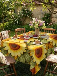 1/2pcs Tablecloth, Sunflower Pattern Polyester Tablecloth, Countryside Style Dining Table Decor, Suitable For Kitchen, Dining Room, Coffee Table, Picnic, Camping, Farmhouse Home Decor, Square Or Round Shape, Multi-Scenario Table Protection, Holiday Atmosphere Embellishment - Multicolor - View 12